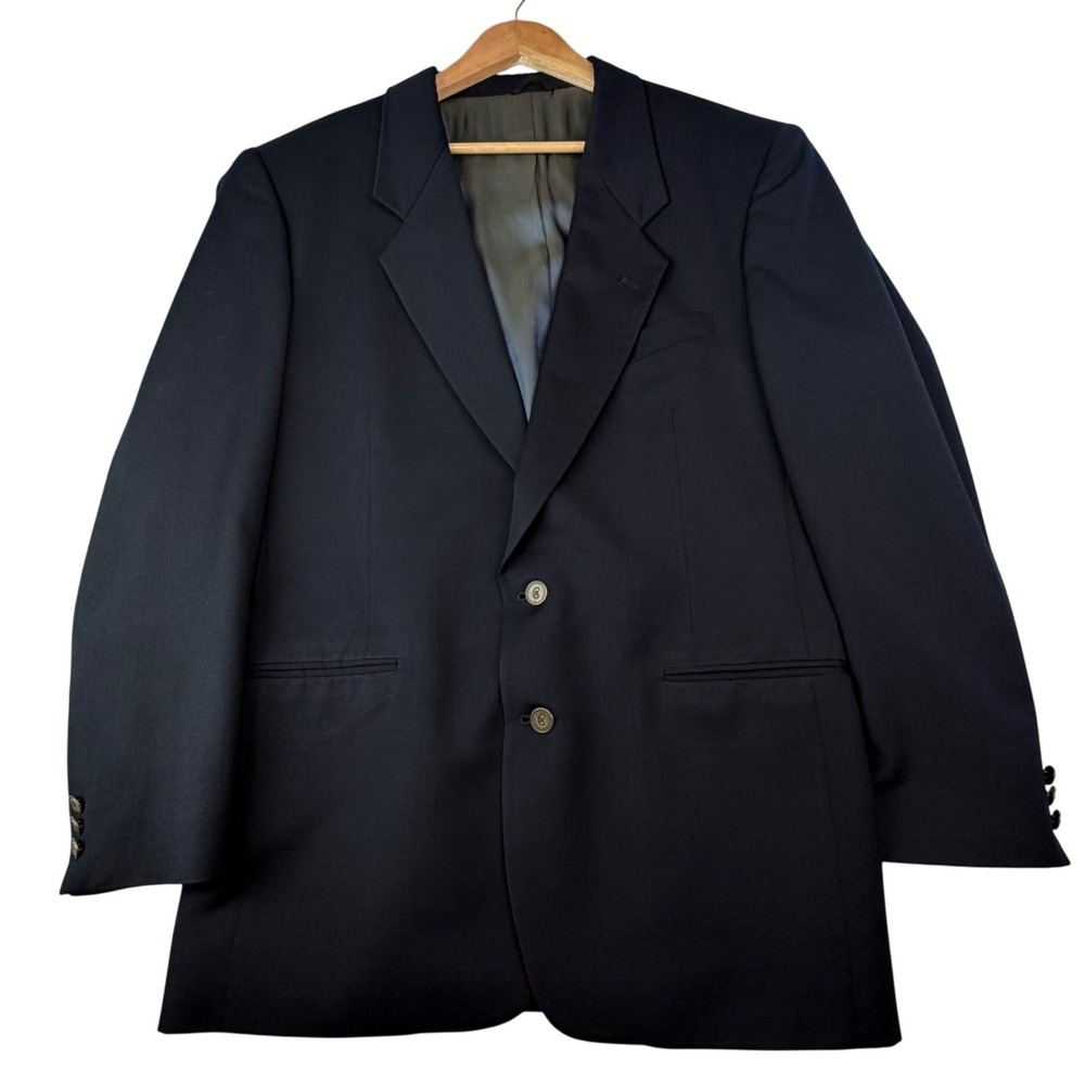 Nino Cerruti Rue Royale‎ Wool Blazer Navy Gold Crest Buttons Preppy 44R